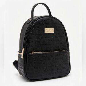 Juicy Couture Black Embossed Mini Backpack with Gold Hardware Y2K 2000s